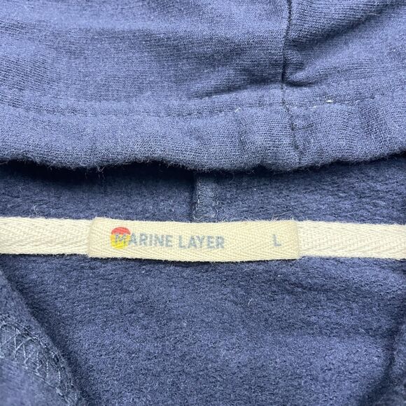 Marine Layer Hoodie Mens Large Navy Blue Full Zip Sweatshirt Logo Cotton Modal - Picture 4 of 11